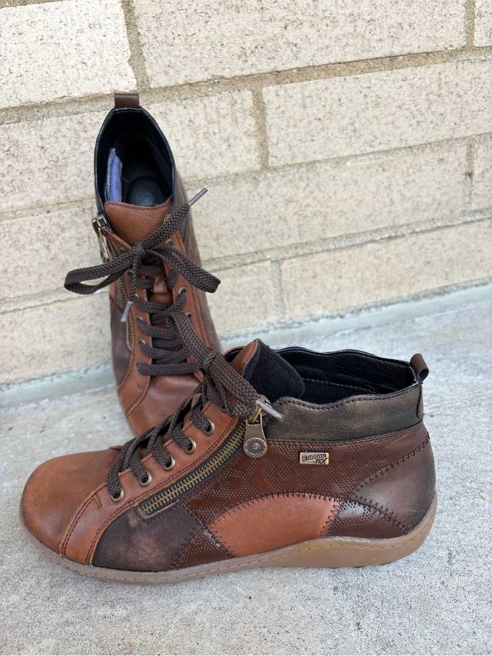 Remonte Liv R1467 Brown Patchwork Leather Waterproof Ankle Boots - EU 39 (US 8)